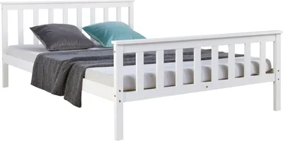 Image de Lit en bois double massif pin 140x200 blanc cadre de lit avec sommier futon lit