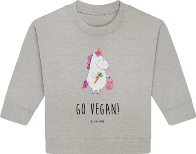 Produktbild von Mr. & Mrs. Panda Organic Baby Pullover Einhorn Vegan 24. - 36. Monat - Heather Grey - Geschenk, Veganer, Veganismus, Unicorn, Rohkost, Gesund essen, Bullover, Leben