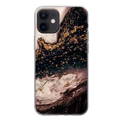 Produktbild von MuchoWow® Handyhülle Schutzhülle Hülle für iPhone 12 Naturstein - Gold - Schwarz Silikon Softcase Handy Hülle - Schutzhülle