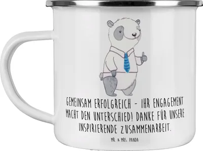 Produktbild von Mr. & Mrs. Panda Teetasse Geschäftspartner Erfolg - Weiß - Geschenk, Emaille Tasse, Teebecher, becher, Bedanken, Aufmerksamkeit, Wertschätzung, Pott, Campingtasse