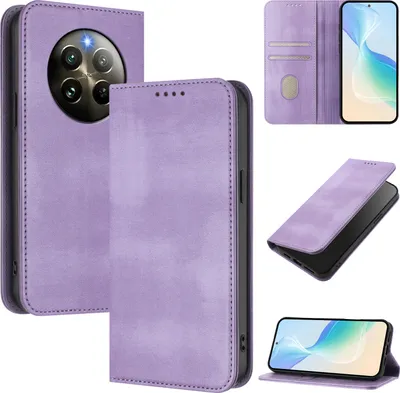 Produktbild von Handyhülle für Realme 13 4G/Realme 12+/Realme Narzo 70, Vintage Leder RFID Schutz Kartenfach Standfunktion Magnetische Klapphülle Violett