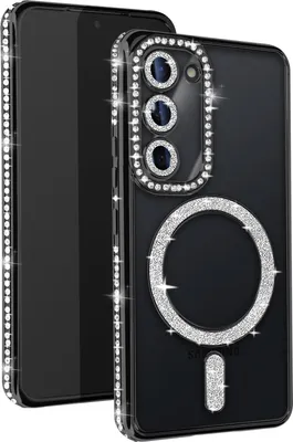 Produktbild von Avizar, Diamant-Hülle für Samsung S23 – MagSafe-Schutz mit Strass-Rand, Schwarz