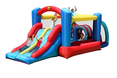 Obrázek produktu pro Happy Hop Zábavní park skákací hrad  5,3m x 2,5m, výška 2,15m. 13,5m2. Fukar, míčky a příslušenství součástí balení.