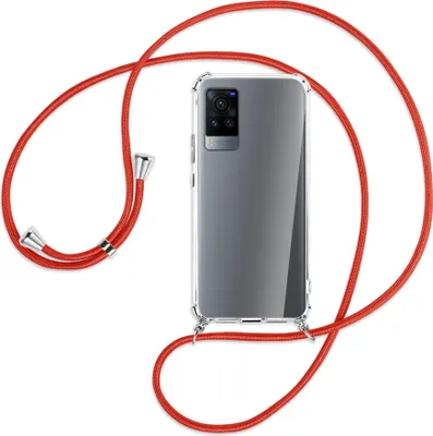 Produktbild von Handykette Backcover-Schutzhülle mit Band (Metall silberfarben) für vivo X60 Pro - rot