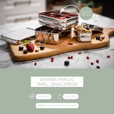 Produktbild von Dabba Magic | zweilagige Brotdose + Snackbox aus Edelstahl | 900 ml