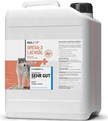 Produktbild von REAVET Lachsöl Hunde, Pferde 5-Liter-Kanister - Reich an Omega 3 & 6, Fischöl Hund 5L I Echte Lebensmittelqualität ohne Zusätze I Frisch abgefüllt in Deutschland