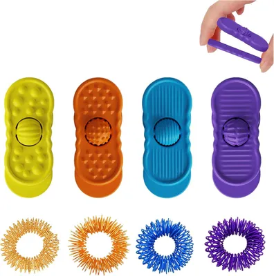 Produktbild von 8 Stück Fidget Toys Erwachsene Set - 4 Sensorik Spielzeug Schieber & 4 Akupressur Ring - ADHS Hilfsmittel Anti Stress Spielzeug für Konzentration