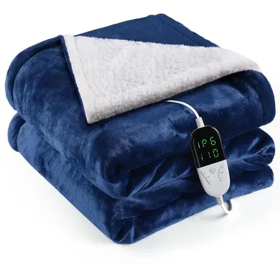 Immagine prodotto di Coperta elettrica riscaldante - 130×150 cm - Regolazione della temperatura - Cotone - Morbida e confortevole - Lavabile in lavatrice - Calore su tutto il corpo - Blu