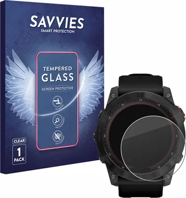 Produktbild von Savvies Schutzglas für Garmin Fenix 7X (51 mm) Displayschutz 9H Glas klar transparent