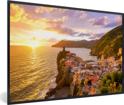 Produktbild von MuchoWow® MuchoWow® Gerahmtes Poster Sonnenuntergang in Cinque Terre 60x40 cm - Poster mit zchwarzem Bilderrahmen - Printing - Wanddeko Schlafzimmer