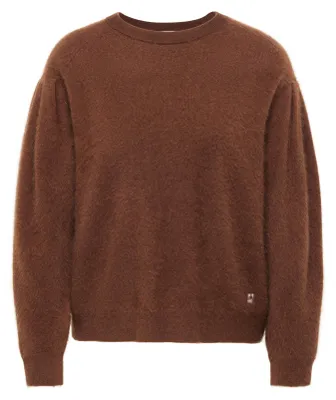 Produktbild von Flauschiger Brauner Relaxed Fit Wollpullover mit Rundhalsausschnitt Größe 38