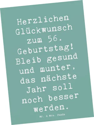 Produktbild von Mr. & Mrs. Panda Postkarte Spruch 56. Geburtstag Freude - Meeresbrise - Geschenk, Geburtstagsgeschenk, Glückwünsche, bildkarte, Meilenstein, Handarbeit, Jubiläum