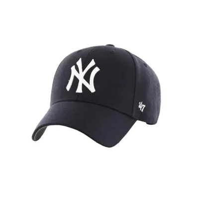 A navy blue baseball cap with a white New York Yankees logo on the front and a '47' logo on the side.