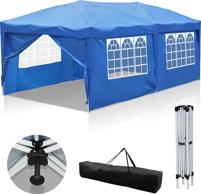 Produktbild von Hengda Faltpavillon 3 x 6m Pop Up Pavillon Faltbar Gartenzelt, UV-Schutz 50+ Pavillons & Partyzelte, mit 4 Seiten Blau