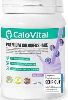 Produktbild von Trinknahrung hochkalorisch für Gewichtszunahme | Kohlenhydrate als Kalorien Shake von CaloVital | Hochdosiert & viele Vitamine (Blaubeere500g), Pulver