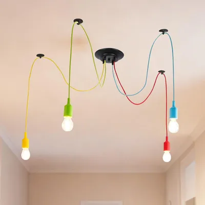 Imagen del producto de GBKDQQ Lámpara colgante "Araña", lámpara colgante de 4 luces, regulable, de colores, casquillo E27, estilo industrial vintage, lámpara de techo tipo "araña" para salón, dormitorio, cafetería, restaurante