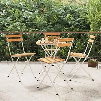 Produktbild von 4 klappbare Bistrostühle aus massivem Akazienholz und Stahl, 39 x 45 x 79 cm, robust und platzsparend für Garten, Terrasse und Balkon