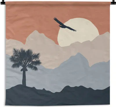 Produktbild von MuchoWow® Wandteppich Wandbehang Pastell - Sonne - Palme 150x150 cm Tapisserie Dekoration Wandtuch - Wohnaccessoires - Modernes