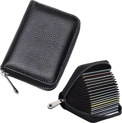 Obrázek produktu pro Pouzdro na karty RFID s 20 sloty na karty, pouzdro na kreditní karty z pravé kůže, pouzdro na karty ve tvaru harmoniky, malá peněženka pro muže a ženy se zapínáním na zip