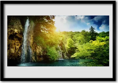 Produktbild von Bild 70x50 MDF-Rahmen Wandkunst Wasserfall Bäume Landschaft