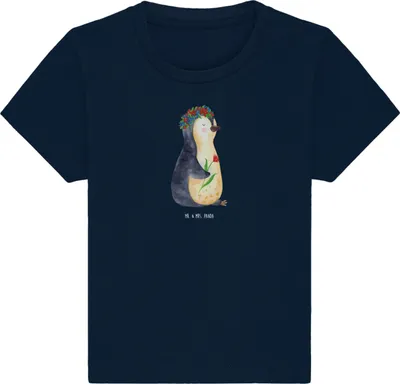 Produktbild von Mr. & Mrs. Panda  T-Shirt Pinguin Blumen 0. - 6. Monat - French Navy - Geschenk, Geschenkidee, Baby, Öko, Blumenliebe, Pinguine, Wunderschön, Oberteil, Leben