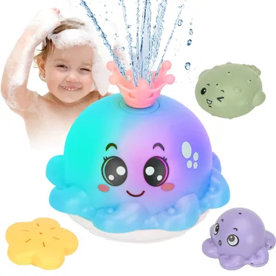Imagen del producto de Juguete de baño con forma de pulpo, con pulverizador de agua automático, función de luces, ideal para niños de 1 a 4 años, para usar en la bañera
