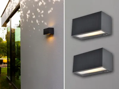 Produktbild von 2er SET HYBRID Solar & Strom Außenwandleuchte für Hauswand, Anthrazit 18cm breit
