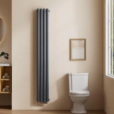 Produktbild von EMKE Design-Röhrenheizkörper für Warmwasserbetrieb Mittelanschluss Vertikal Oval Doppellagig 678 Watt 24 cm x 180 cm Anthrazit ohne Heizstab