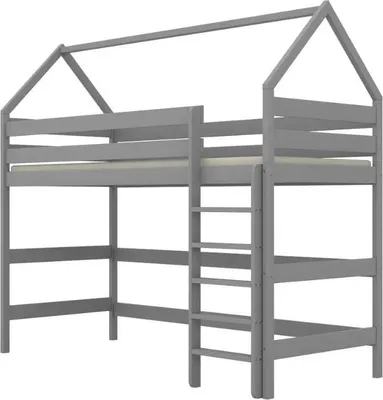 Zdjęcie produktu dla Łóżko domek na antresoli TOBI 2 200x80 szare drewniane
