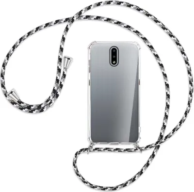 Produktbild von Handykette Backcover-Schutzhülle mit Band (Metall silberfarben) für Nokia 2.3 - schwarz/grau/weiß