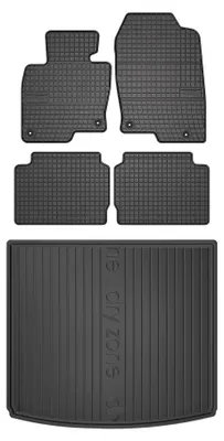 Image de Tapis en caoutchouc + bac de coffre pour Mazda CX-5 II 2017-2025 (SUV, plancher haut) – 5 pièces, noirs, sur mesure