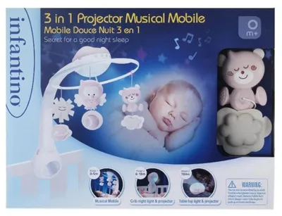 Zdjęcie produktu dla Infantino – karuzela muzyczna 3 w 1 z projektorem gwiaździstego nieba i lampką nocną, kolor różowy