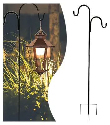 Produktbild von Hirtenhaken, 124 cm Garten Doppelhaken mit 5 Zinkenbasis für Futterhäuschen, Solarleuchten, Kleiderbügel, Pflanzkörbe und Dekoartikel