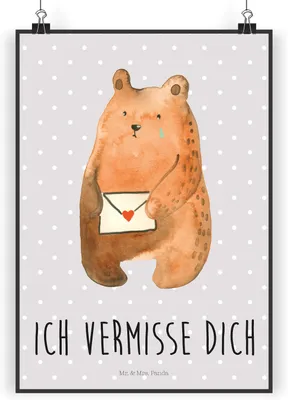 Produktbild von Mr. & Mrs. Panda Bild Bär Vermissen DIN A5 - Grau Pastell - Geschenk, Unglücklich Verliebt, drucke, Liebeskummer, Reise, Kunstdruck, Freundin, wanddeko, Teddy, Freund