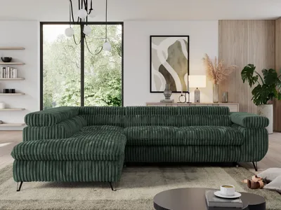 Produktbild von Sofa L-form, mit Bettkasten, Modern Wohnzimmer Ecksofa, Couchgarnitur, Schlaffunktion - PEDRO L - Cord - Grün - Links