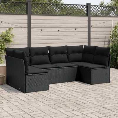 Produktbild von CLORIS 6-tlg. Garten-Sofagarnitur - mit Kissen - Schwarz Poly Rattan - Gartenmöbelgarnituren LL0000256218