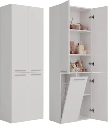Produktbild von BDW Badezimmerschrank, Wäschekorb, 4 Türen 174x60x30cm, Weiss