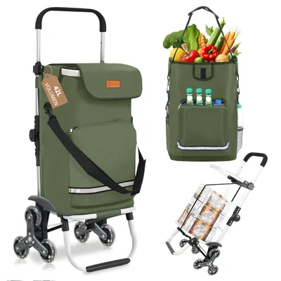 Produktbild von Sekey Einkaufstrolley Treppensteiger Klappbar Einkaufswagen mit Kühlfach Einkaufshilfe Trolley mit Spanngurt und höhenverstellbarem Griff, Grün