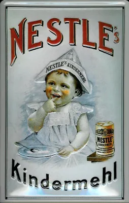 Produktbild von Blechschild Nestle Kindermehl Kind Papierhut retro REklame Schild