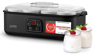 Immagine prodotto di Yogurtiera TZS First Austria | 8 vasetti in vetro da 180 ml ciascuno | Temperatura fino a 55 °C | Display a LED, spegnimento automatico, timer da 48 ore | Senza BPA | Grigio