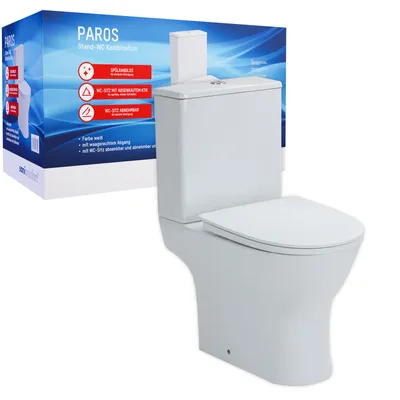 Produktbild von sanicomfort Stand-WC Kombination Paros spülrandlos, inkl. WC-Sitz und Spülkasten mit waagerechtem Abgang