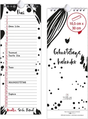 Produktbild von Immerwährender Geburtstagskalender jahresunabhängig Schwarz-Weiß – 11 x 30 cm – Wandkalender ohne Jahr – Kalender für Geburtstage & besondere Daten