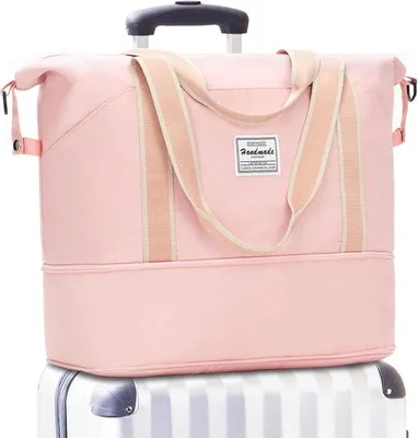 Produktbild von Unyqoos® Reisetasche Damen – Handgepäck 15,5×7,80×10,9 in (erweiterbar auf 14,6 in), A‑Rose Gold, Polyester, PVC‑Nassfach, Trolleyhülle, 1,43 lb