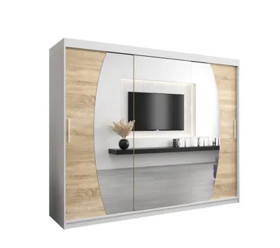 A modern wardrobe with a TV niche and decorative elements.