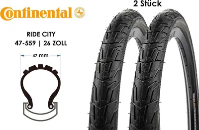 Produktbild von 2 Stück 26 Zoll Fahrrad Reifen Continental Ride City 26x1.75 Tire Mantel 47-559 Reflex