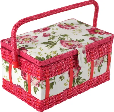 Produktbild von Kobolo Nähkästchen Nähkorb Nähkörbchen Nähkasten - Stoffmuster Blumen - 28x18x16 cm