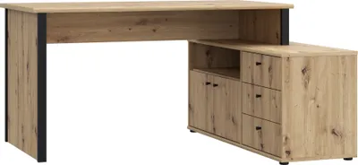 Produktbild von Eckschreibtisch >TEMPRA2< 3 Schübe, Artisan Eiche Nachbildung / Schwarz - 120,6x74,9x151,4cm (BxHxT)