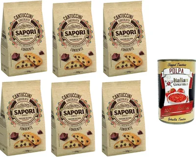 Produktbild von Sapori Cantuccini con Gocce di Cioccolato Fondente Cantuccini mit dunklen Schokoladenstückchen 6x 100gr+ Italian Gourmet polpa 400g