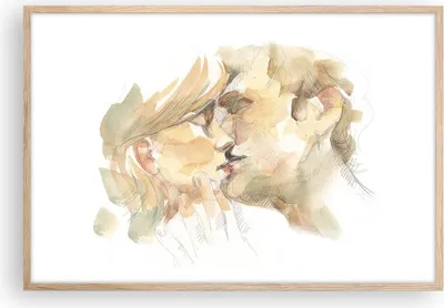 Produktbild von Gerahmtes Poster - Rahmen in heller Eiche - Kuss Paar Liebe - 91,5x61 cm - Wand Bild - Wanddeko - Wandbilder - Kunstposter - Wandposter - Bilderrahmen - Bilder - Kunstdruck - P2NAA91x61-5005
