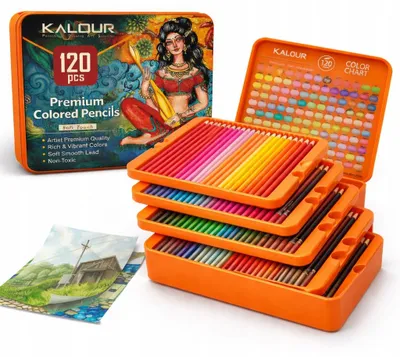 Produktbild von KALOUR 120 Buntstifte Professional – 120 Farben, hochpigmentiert, Metalletui